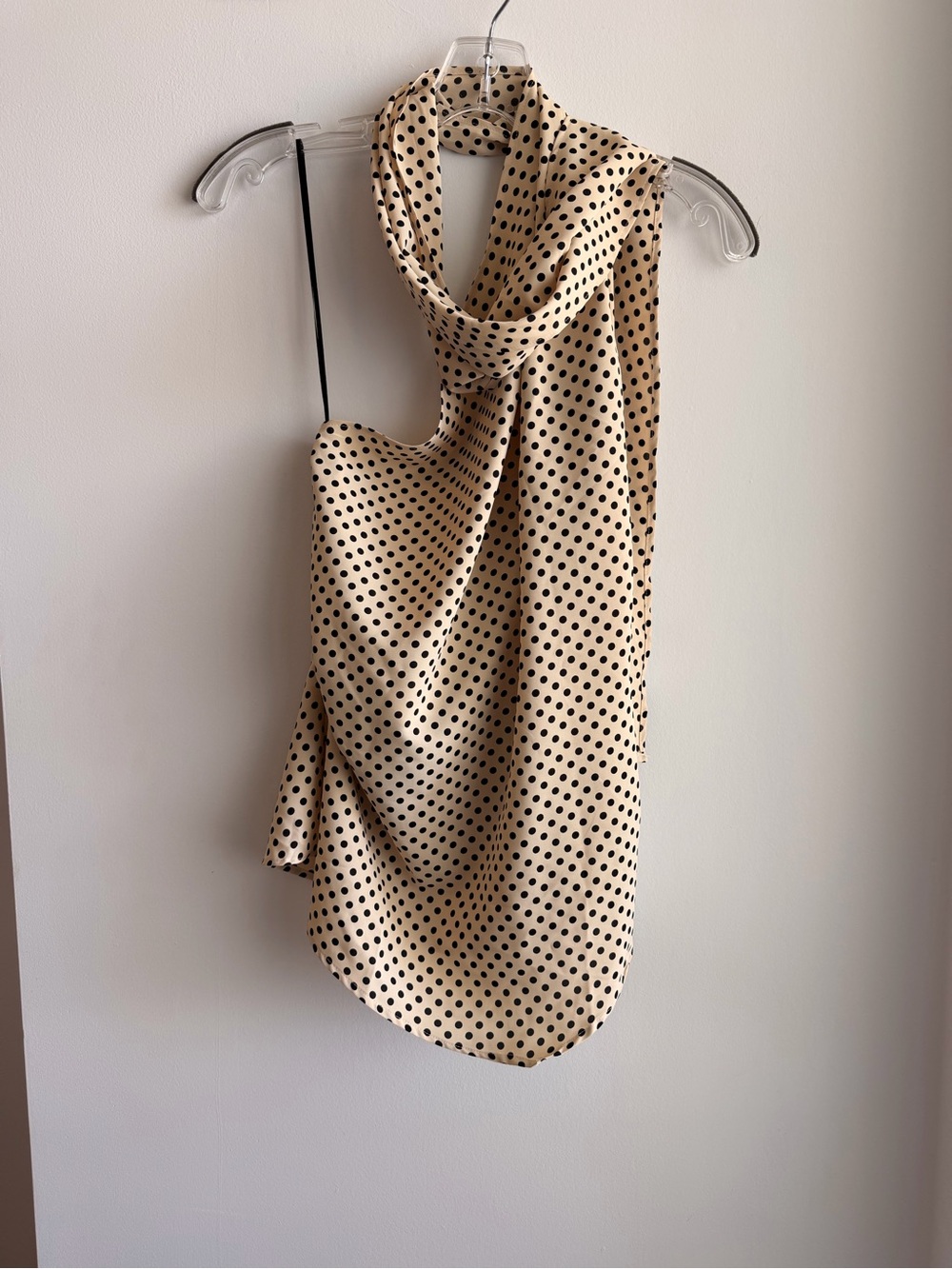 H&M Beige Polka Dot Satin One-Shoulder Camisole